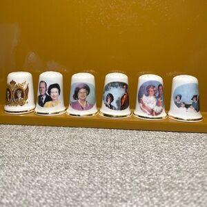 Vintage 6 PC Royal Family Queen Elizabeth Bone China Collectible Thimbles